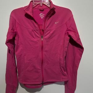 Nike Women's Pink Dri-Fit Mock Neck Cotton Blend Full Zip Light Jacket Small